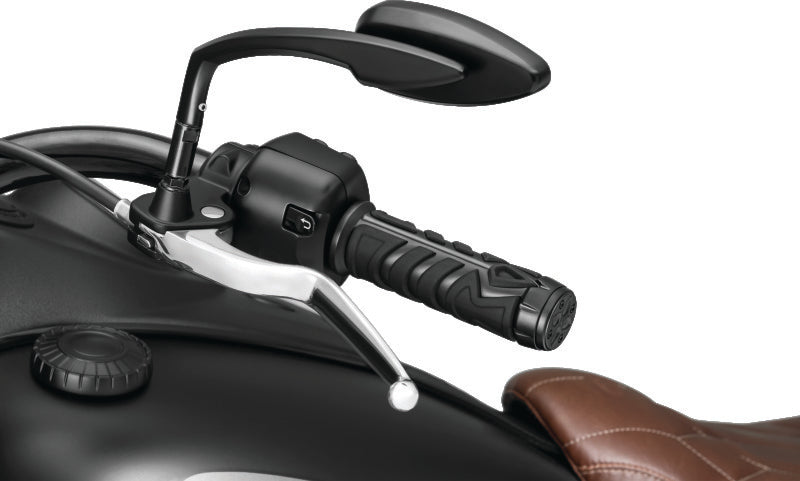 Kuryakyn Teardrop Motorcycle Mirrors in satin black with convex glass for enhanced rear visibility and streamlined aluminum design.