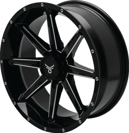 QuadBoss Slicer 18x7 powersports wheel with 4/156 bolt pattern and lifetime warranty, designed for off-road vehicles.