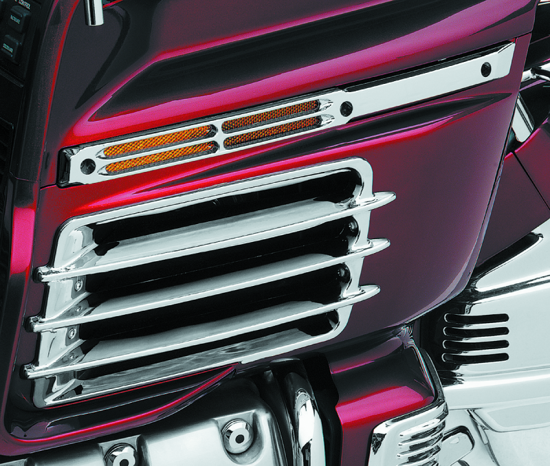 Kuryakyn chrome fairing side molding trim for 1988-2000 Honda GL1500 Gold Wing motorcycle, mounted on the side of the fairing.