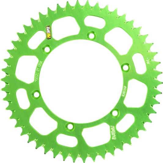 ProTaper Kawasaki rear green sprocket with 51 teeth, race spec design for Kawasaki KX motocross bikes, close-up view of sprocket teeth.
