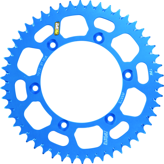 ProTaper Honda/Yamaha rear blue sprocket with 53 teeth, showcasing the durable metal and vibrant blue finish.