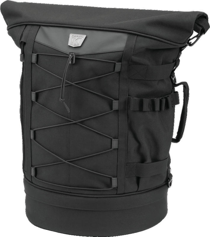 Kuryakyn Momentum Freeloader Duffle bag mounted on powersports sissy bar, durable quick-mount design for motorcycle storage