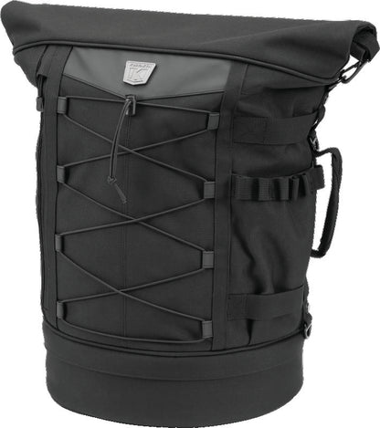 Kuryakyn Momentum Freeloader Duffle bag mounted on powersports sissy bar, durable quick-mount design for motorcycle storage