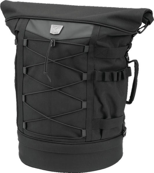 Kuryakyn Momentum Freeloader Duffle bag mounted on powersports sissy bar, durable quick-mount design for motorcycle storage