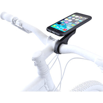 Black SP CONNECT Handlebar Mount for phones, designed for secure attachment to bike handlebars, compatible with Bill's Exhausts.