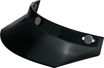 Black BILTWELL Moto 3-Snap visor for helmets, designed for motorcycle helmets, featuring a sleek, curved shape with snap attachments.