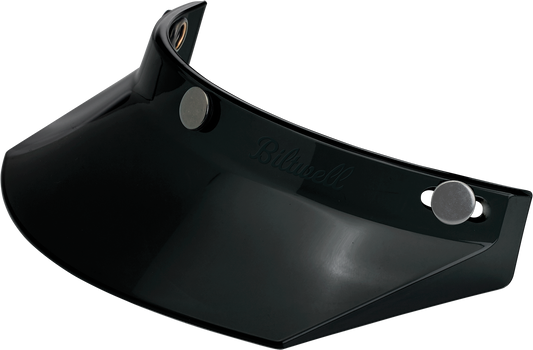 Black BILTWELL Moto 3-Snap visor for helmets, designed for motorcycle helmets, featuring a sleek, curved shape with snap attachments.
