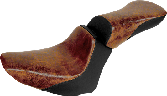 Bill's Exhausts SADDLEMEN Pillion Pad Lariat brown motorcycle seat for passenger comfort and style.
