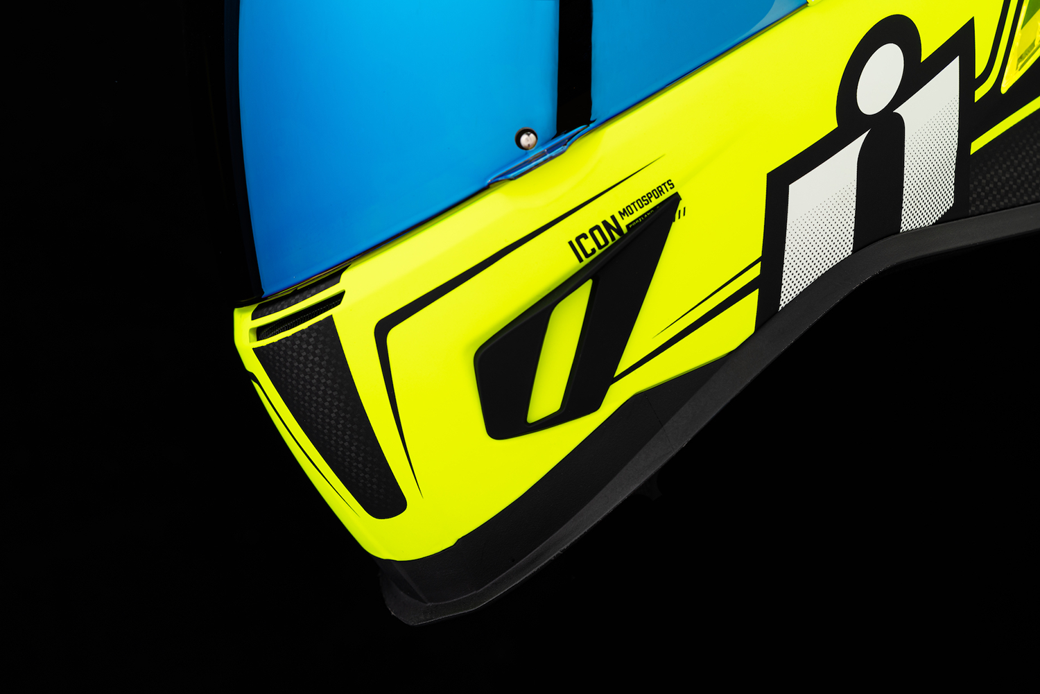 Bill's Exhausts ICON Airform™ Resurgent Hi-Viz helmet in medium size, featuring bright colors and aerodynamic design.