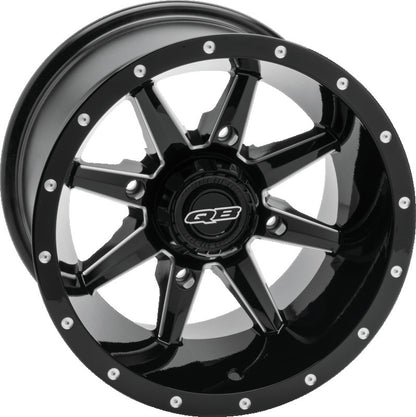 QuadBoss Slicer 15x7 powersports wheel with black center cap, 4/156 bolt pattern, designed for off-road vehicles.