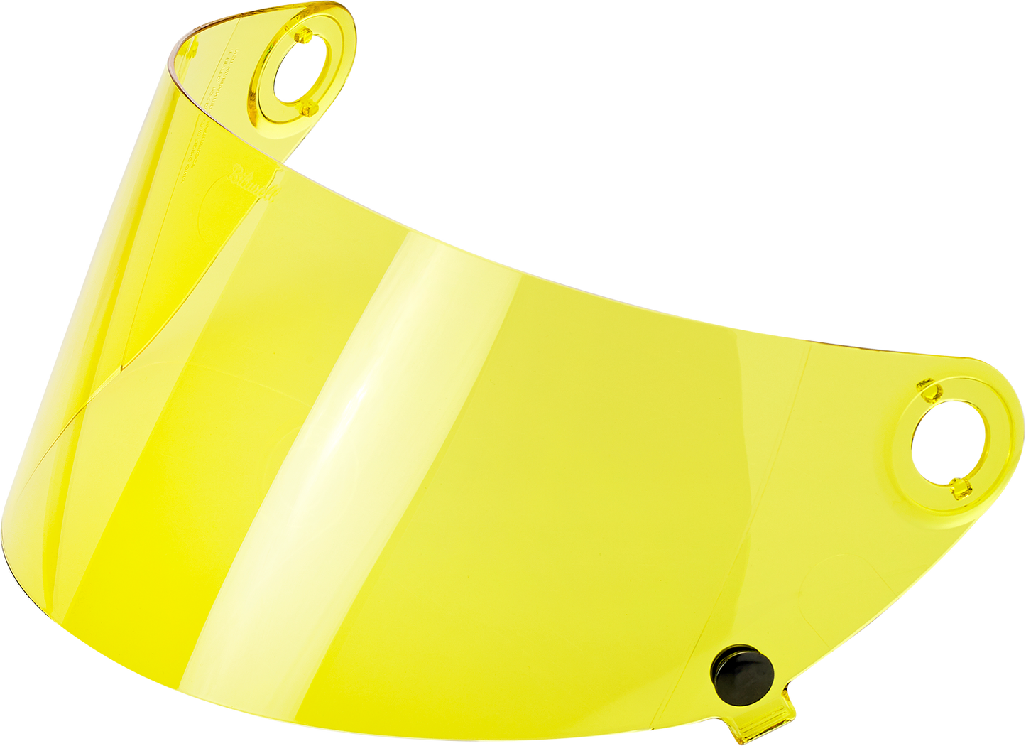 Yellow flat shield for BILTWELL Gringo S Gen 2 helmet, motorcycle helmet parts by Bill's Exhausts, showing a sleek, aerodynamic design