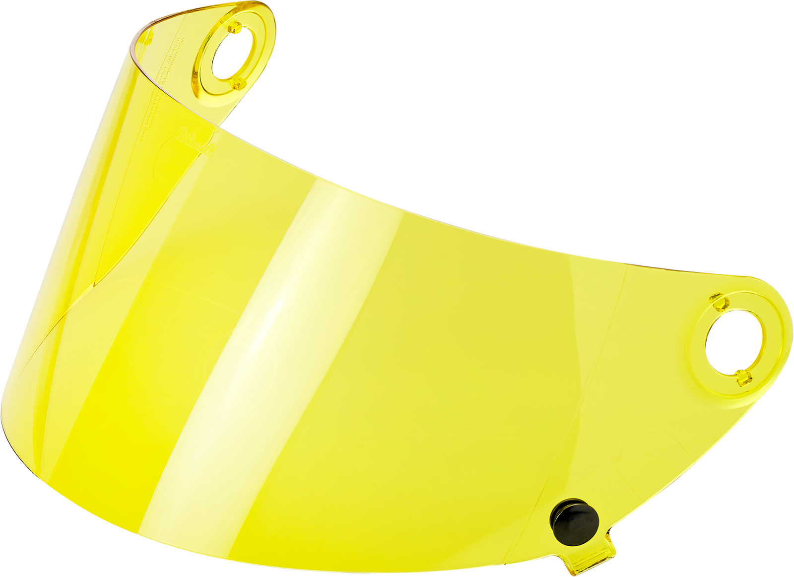 Yellow flat shield for BILTWELL Gringo S Gen 2 helmet, motorcycle helmet parts by Bill's Exhausts, showing a sleek, aerodynamic design