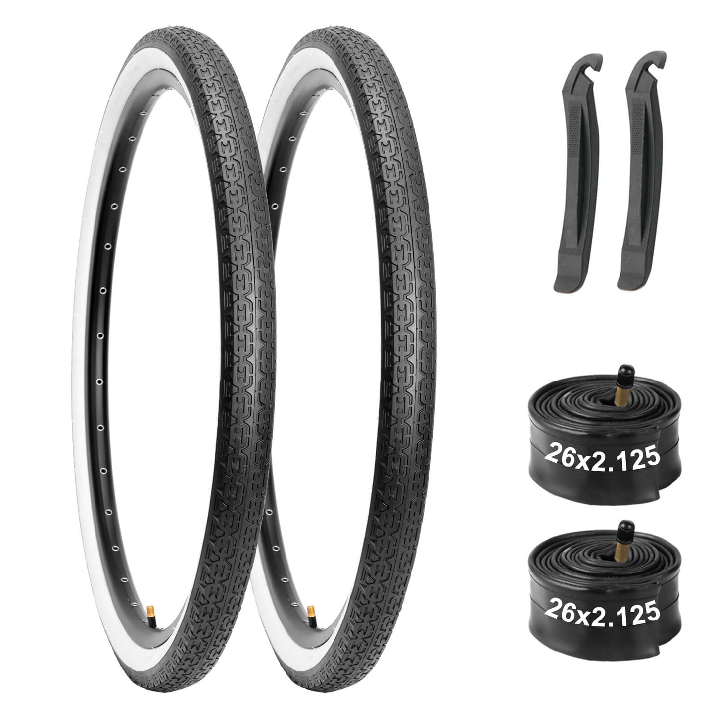 Hycline 26-inch by 2.125-inch bicycle tire from Chain Cruises, showing the tread pattern and sidewall details.