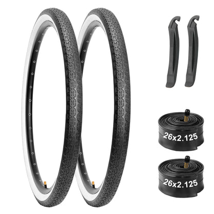 Hycline 26-inch by 2.125-inch bicycle tire from Chain Cruises, showing the tread pattern and sidewall details.