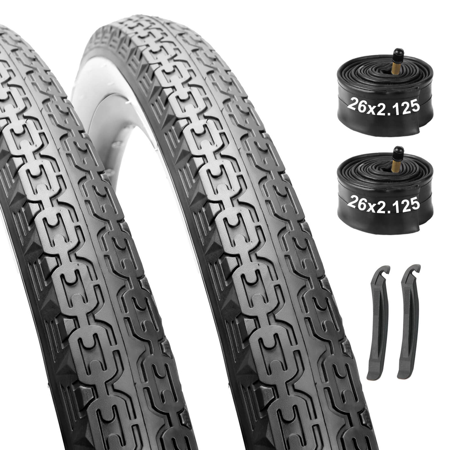 Hycline 26-inch by 2.125-inch bicycle tire from the Chain Cruises series, showing tread pattern and sidewall details.
