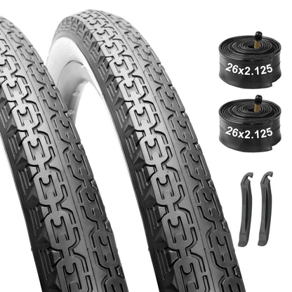 Hycline 26-inch by 2.125-inch bicycle tire from the Chain Cruises series, showing tread pattern and sidewall details.