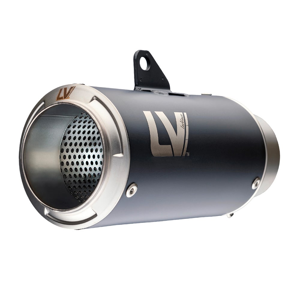 Kawasaki Ninja 400/500 black exhaust muffler by Bill's Exhausts, side-slip-on stainless steel for 2018-2025 motorcycle.