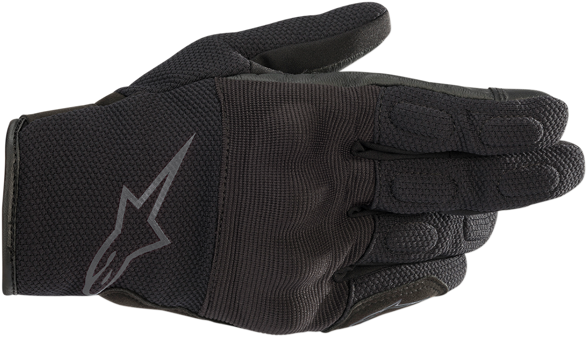 Alpinestars Stella S-Max Drystar® Gloves in black and anthracite, medium size, with knuckle protection and adjustable wrist strap.