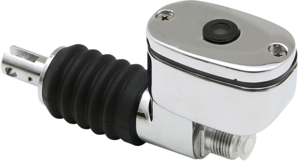 Chrome rear master cylinder assembly for motorcycle by Drag Specialties, featuring polished finish and mounting hardware.