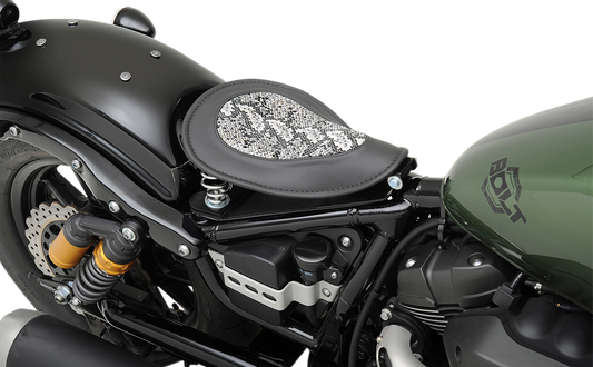 Z1R Solo seat spring mount for Yamaha Bolt with chrome springs and faux leather cover, part number 0820-0072.