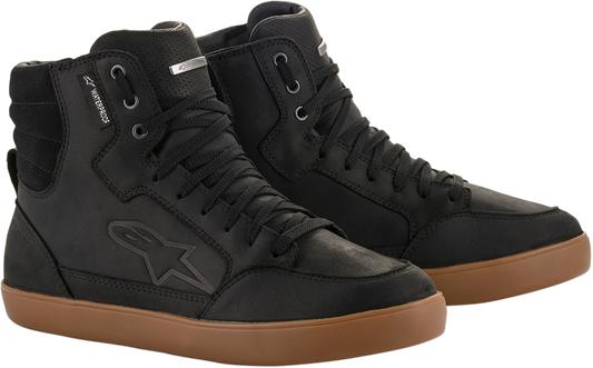 Alpinestars J-6 waterproof shoes in black and gum, US size 12, showing the sturdy design and waterproof material.