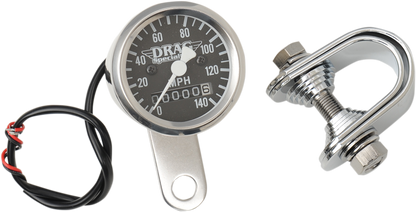 DRAG SPECIALTIES Mini Speedometer with black dial, 21-6961DS-BX15A, featuring 2:1 ratio for motorcycle or vehicle use
