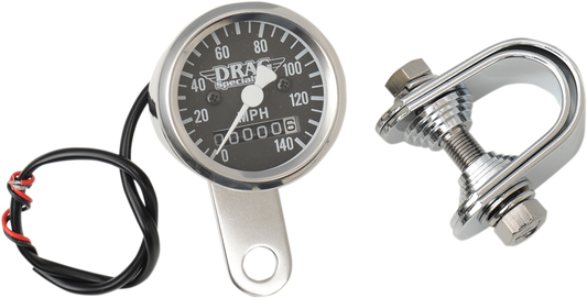 DRAG SPECIALTIES Mini Speedometer with black dial, 21-6961DS-BX15A, featuring 2:1 ratio for motorcycle or vehicle use