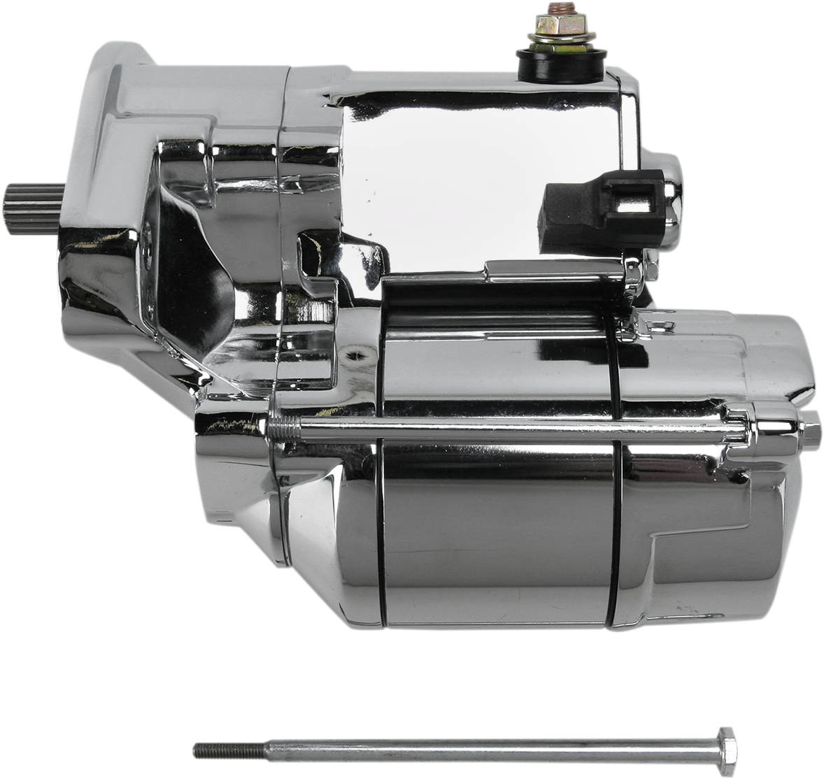 Chrome 1.4 kW starter for Harley Big Twin motorcycles, part number 80-1002, by DRAG SPECIALTIES, shown in image 10146.