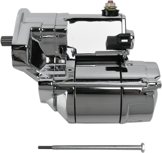 Chrome 1.4 kW starter for Harley Big Twin motorcycles, part number 80-1002, by DRAG SPECIALTIES, shown in image 10146.