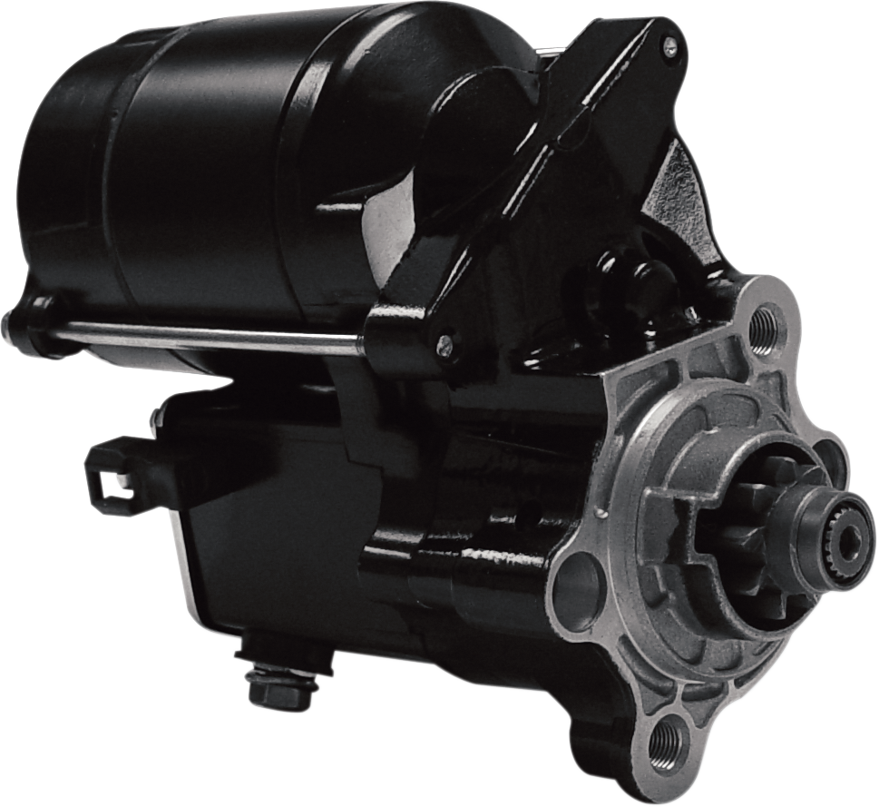 Black XL/Buell 80-1009 1.4 kW starter motor by Drag Specialties, shown in a close-up image.