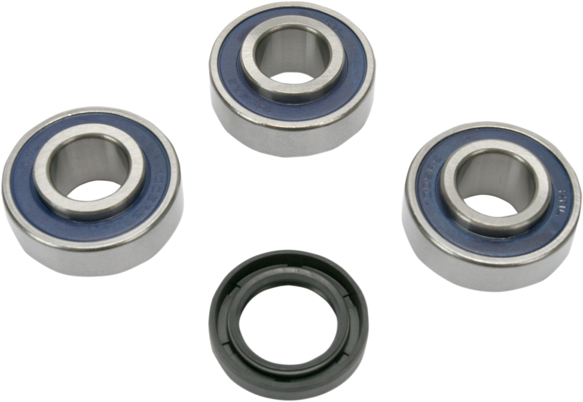 Drag Specialties wheel bearing and seal kit 25-1366 for front and rear motorcycle wheel applications, includes bearings and seals.