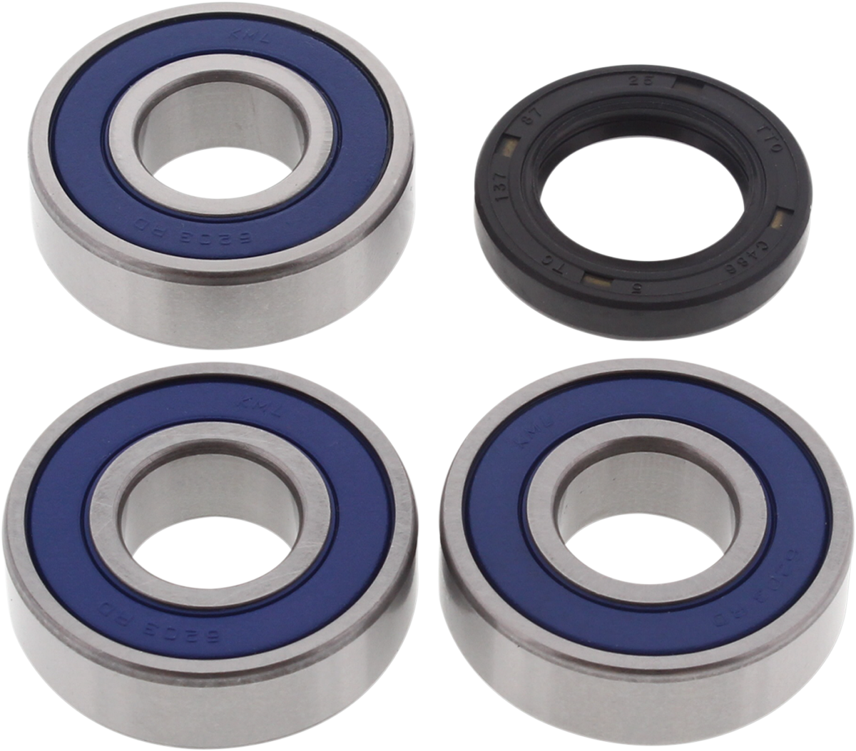 DRAG SPECIALTIES rear wheel bearing and seal kit showing bearings and seals for motorcycle wheel maintenance.
