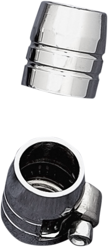Chrome 1/4 inch DRAG SPECIALTIES grooved hose ends with clamp for motorcycle fuel or oil lines, part number 03-6203CG-BC202