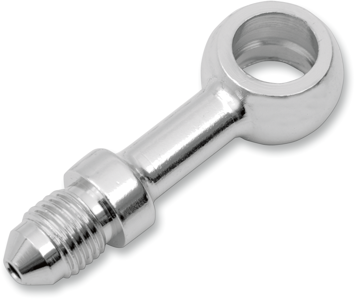 Drag Specialties 3/8 inch straight banjo fitting, part 147, with metal construction, used for motorcycle brake or fuel lines.