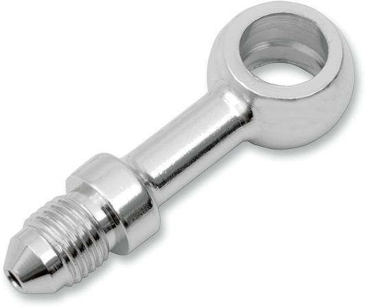 Drag Specialties 3/8 inch straight banjo fitting, part 147, with metal construction, used for motorcycle brake or fuel lines.