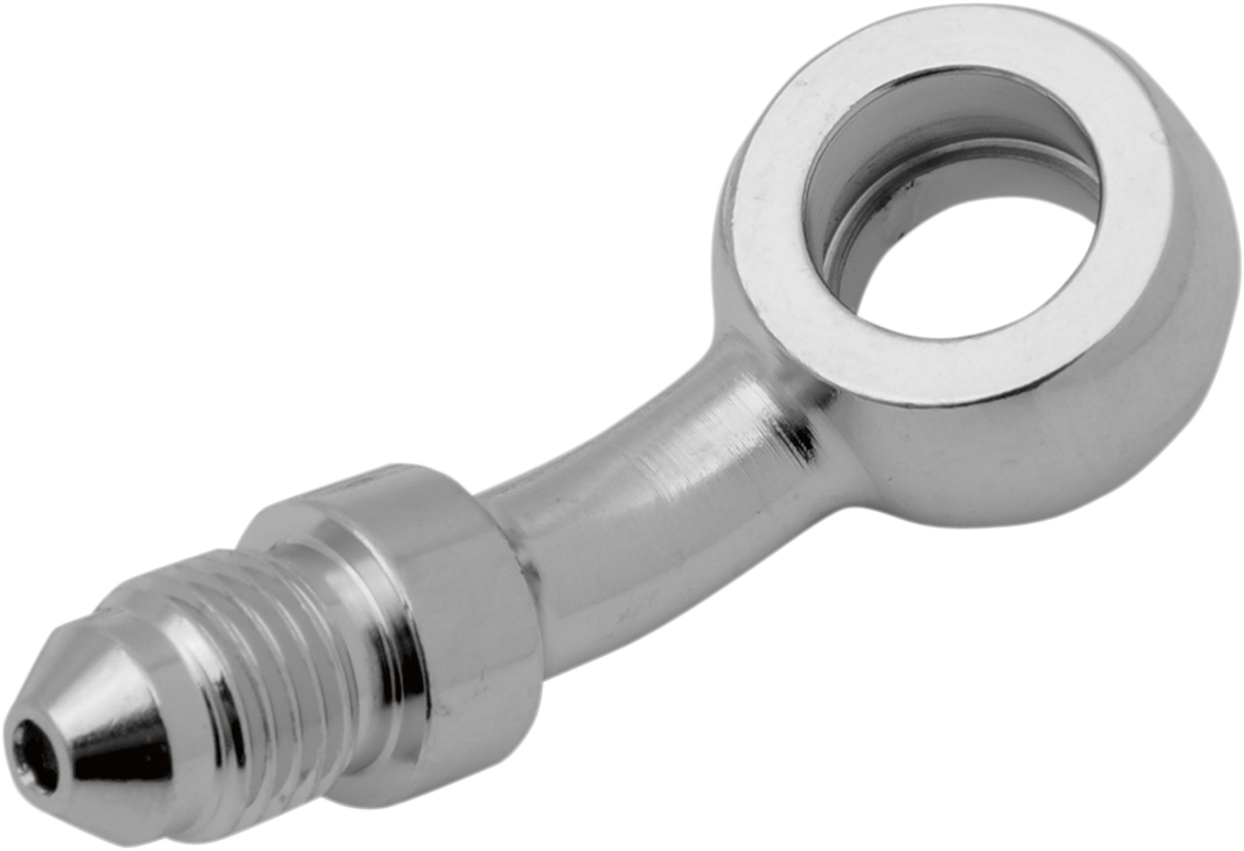 Drag Specialties 3/8 inch 35° banjo fitting for motorcycle brake lines, shown in the image.