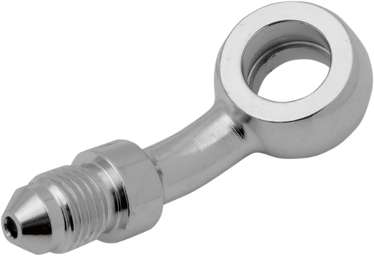Drag Specialties 3/8 inch 35° banjo fitting for motorcycle brake lines, shown in the image.