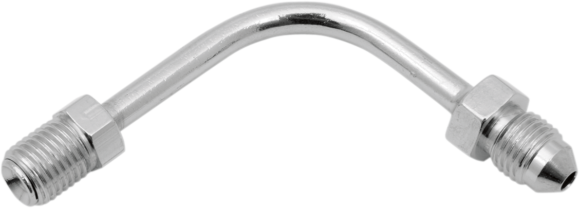 Drag Specialties #3 male fitting with 3/8-24 inverted flare, 90° long angle, for motorcycle brake and fuel lines.