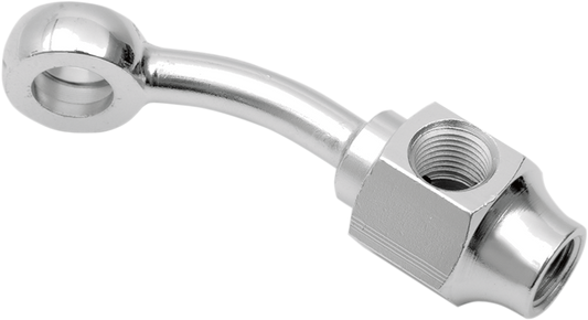 Drag Specialties banjo fitting 3/8" x 1/8" NPT with 35° angle, made for motorcycle brake and fuel lines.
