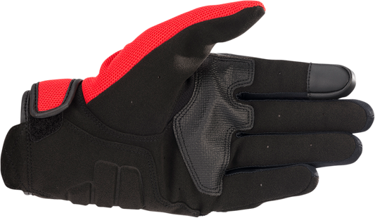 Alpinestars Honda Copper motorcycle gloves in black, bright red, and blue, size large, featuring protective knuckles and durable design.