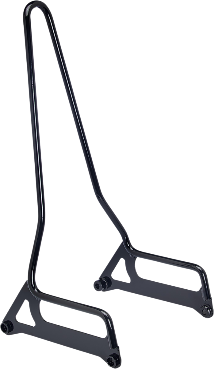 Gloss black BILTWELL EXFIL sissy bar for FXD motorcycle, showcasing its sturdy design and sleek finish on a Harley-Davidson bike.