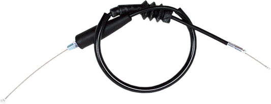 Motion Pro black vinyl throttle cable for motorcycles, OEM-exact fit, with metal fittings and durable construction.