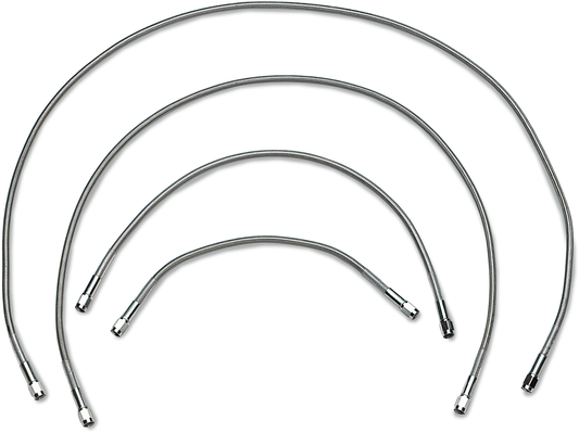 Clear 52-inch universal brake line by DRAG SPECIALTIES, featuring durable tubing and metal fittings for motorcycle brake systems.