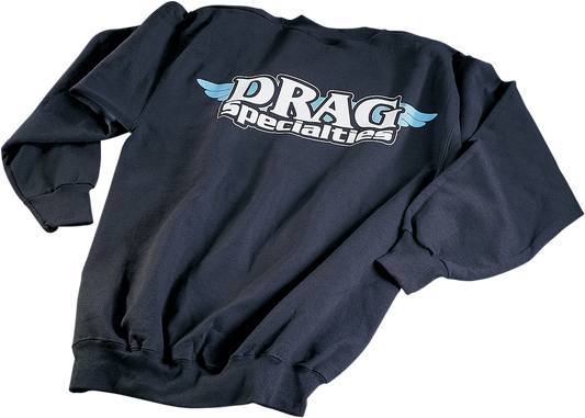 Black Drag Specialties crewneck sweatshirt in XL with ribbed cuffs and collar, featuring the Drag Specialties logo on the front.
