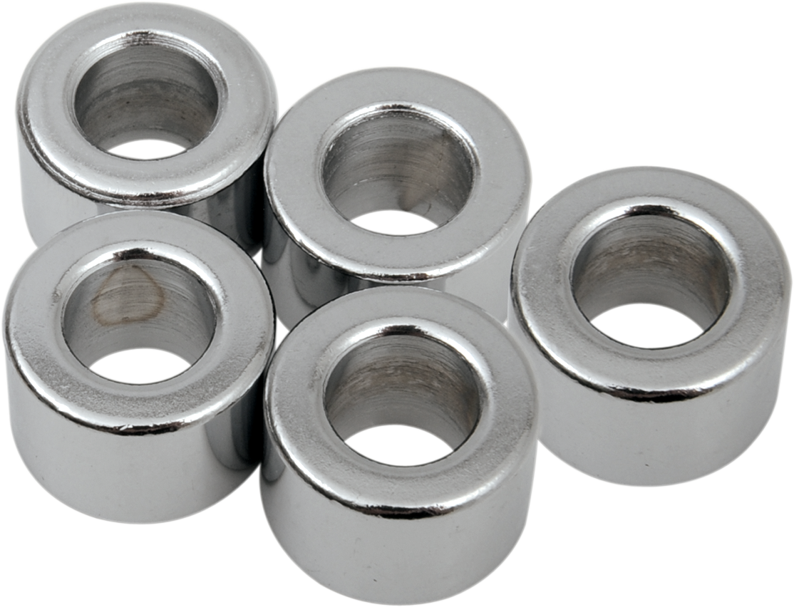 Chrome finish Drag Specialties spacer kit with multiple spacers and hardware for motorcycle suspension or wheel adjustments.