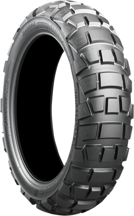 BRIDGESTONE Battlax Adventurecross AX41 rear motorcycle tire 150/70B18 70Q with rugged tread for adventure riding.