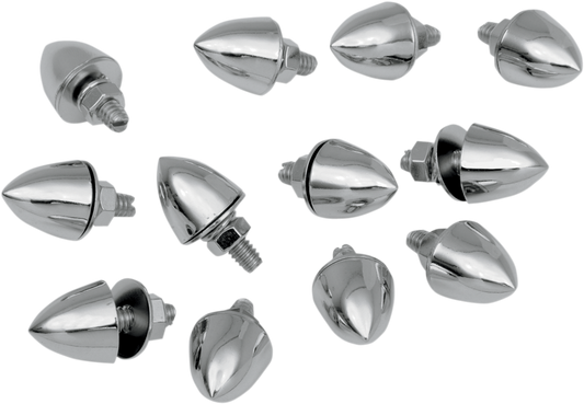 Close-up of DRAG SPECIALTIES Krommets with 6 mm stud, chrome finish, showing the textured surface and installation details.