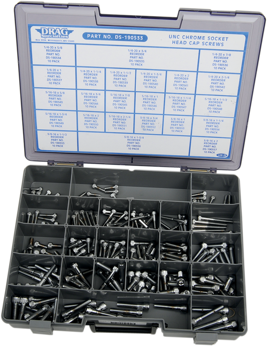 DRAG SPECIALTIES, DRAG SPECIALTIES MK202 Socket-Head Bolt Assortment Kit - 24 Sizes of Coarse-Thread Bolts