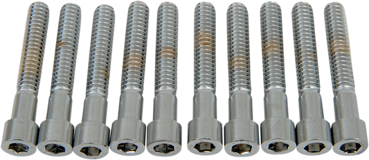 Coarse-thread socket-head bolts by Drag Specialties, 1/4-20 x 1-1/2 inch, with a socket head design, made in the USA.