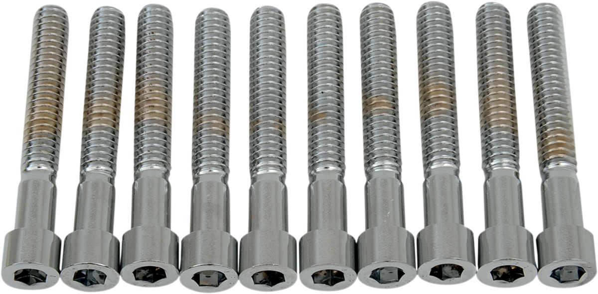 DRAG SPECIALTIES coarse-thread socket-head bolts 1/4-20 x 1-3/4 inch pack, showing silver metal bolts with hex heads.